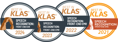 2021-2024 Best in KLAS speech recognition front-end emr badge